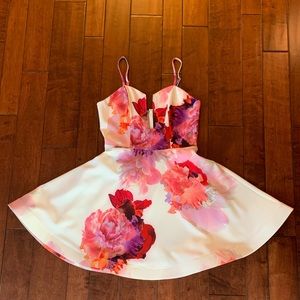 White and pink floral print dress